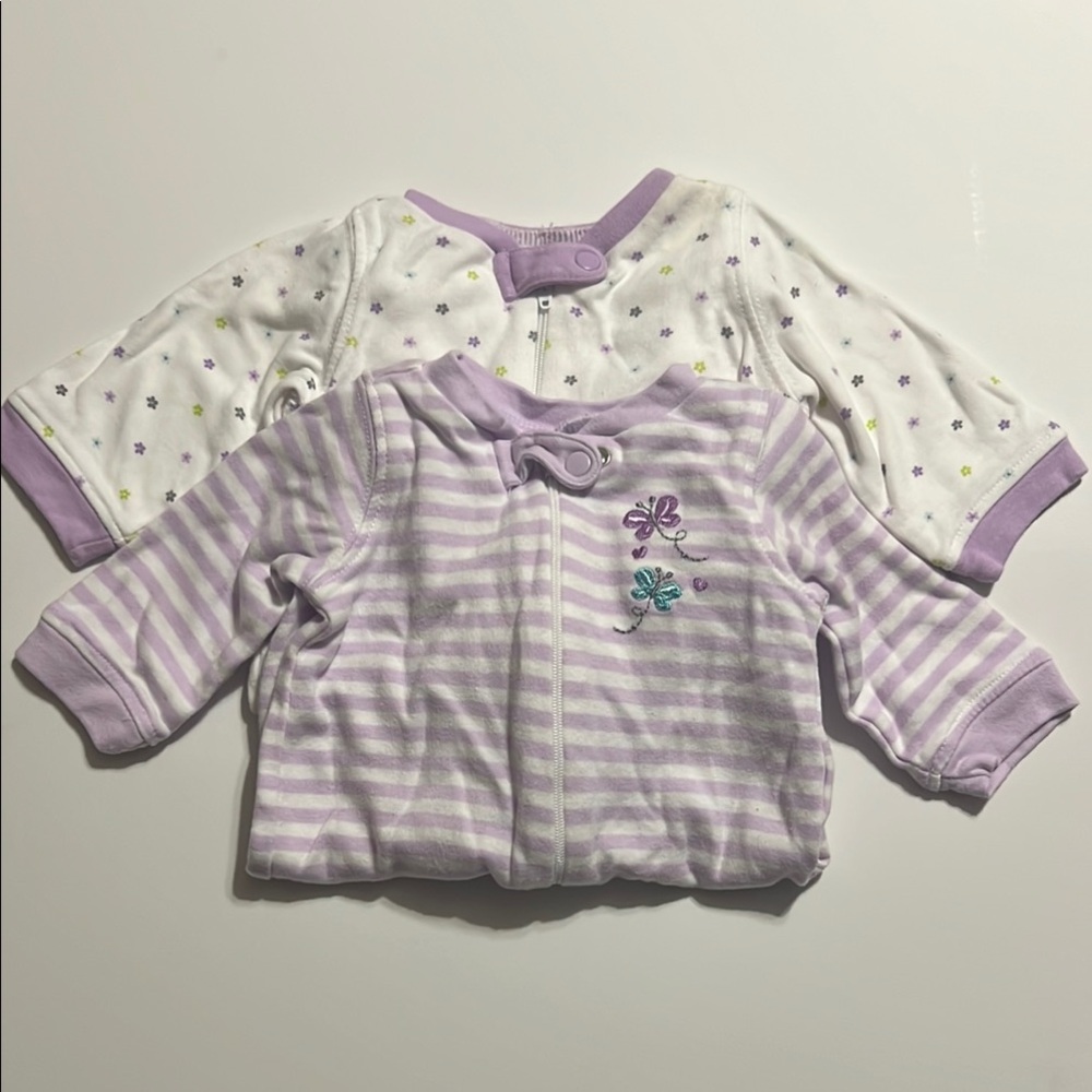 Gently worn Purple and White Onesies with Footies